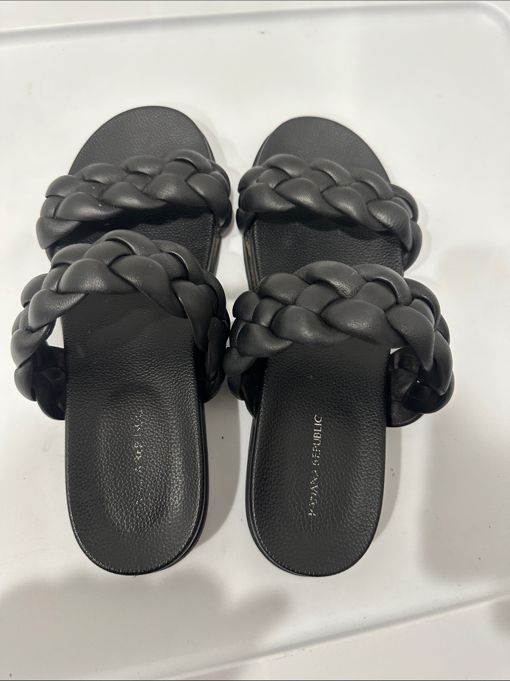 Banana Republic sandals slides braided black leather size 8 boho beach travel